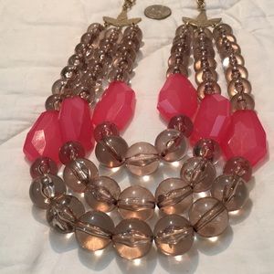 Retro Smoke clear pink bib adjustable necklace 30”